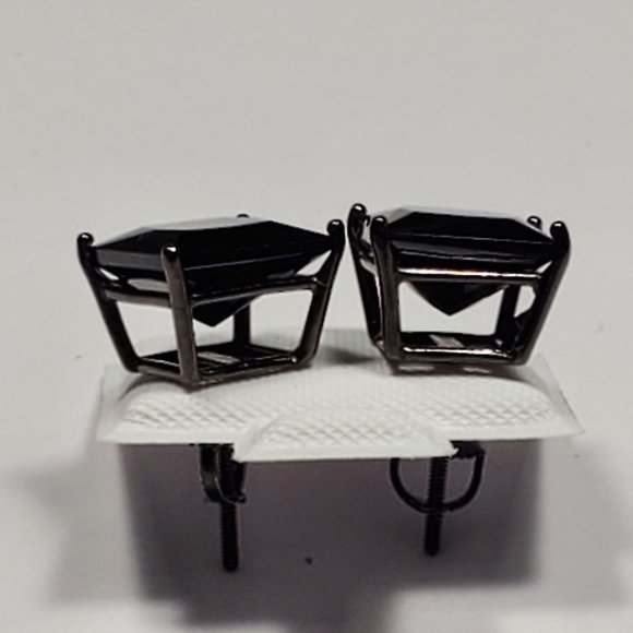 925 SILVER BLACK RHODIUM BLACK CZ STUD EARRINGS - Picture 6 of 6